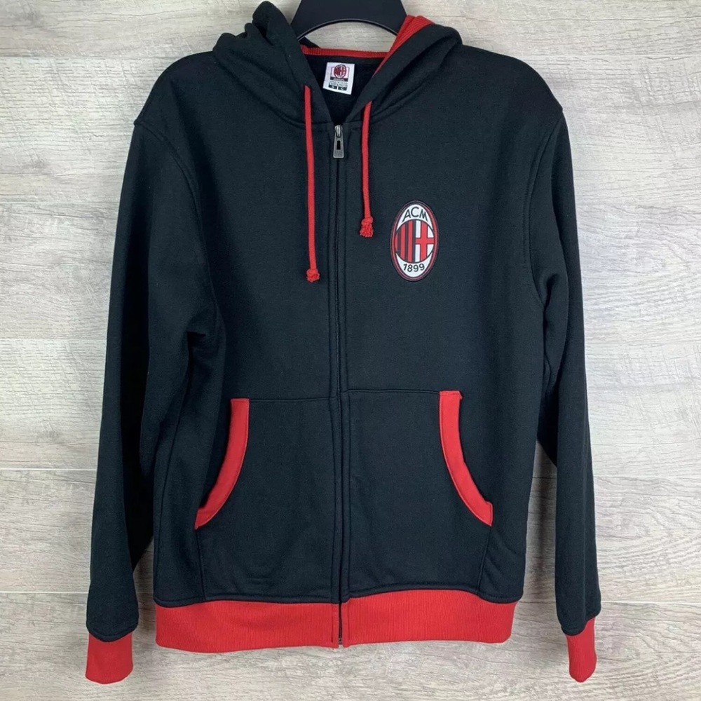 AC Milan ACM Official Product Soccer Zip Up Sweater Black Red Mens Size Small